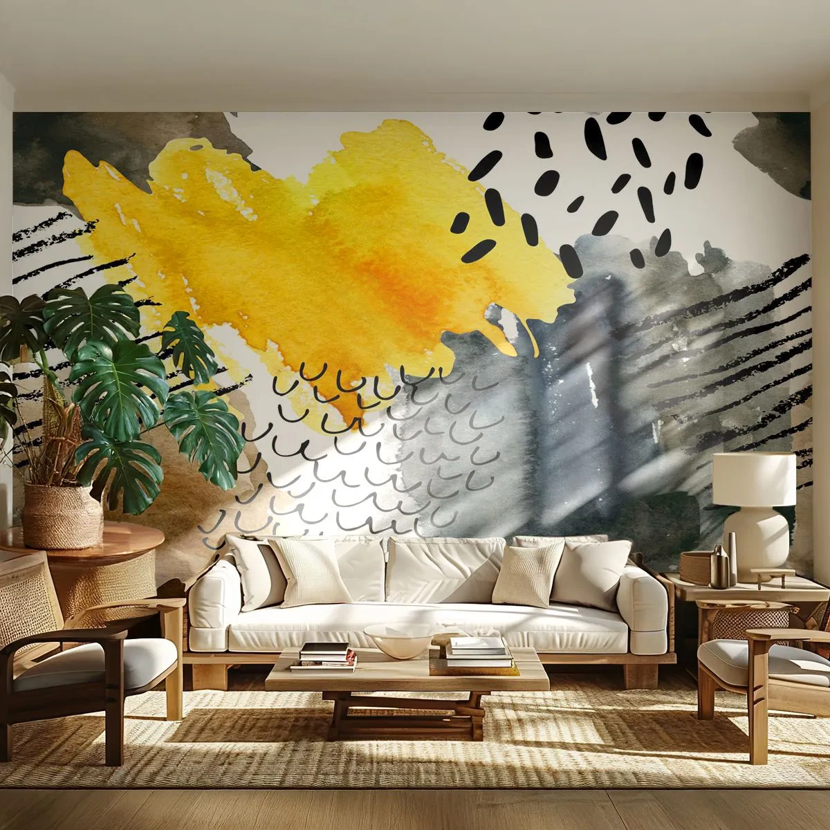 Papier Peint Photo Premium Canvas - Rencontre des éléments - Abstraction, Morceau, Art moderne - 500x350 cm