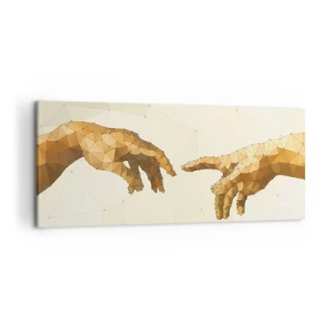 Impression sur toile - Image sur toile - Mains géométriques tendues l'une vers l'autre sur un fond clair - 120x50cm - Géométrie divine - Décoration murale moderne pour le salon et la chambre ARTTOR