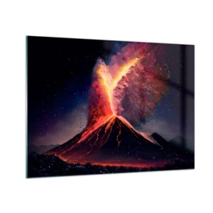 Impression sur verre - Image sur verre - Un volcan en éruption avec de la lave et un nuage de poussière coloré - 70x50cm - Beauté et horreur - Décoration murale moderne pour le salon et la chambre ARTTOR