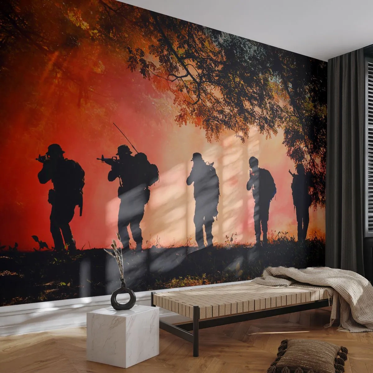 Papier Peint Autocollant Deluxe Sticker - … Tous pour un. - Soldat, Arme, Fusil - 250x175 cm
