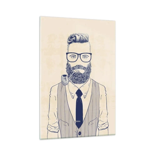 Impression sur verre - Image sur verre - Homme stylisé avec une barbe, une pipe et des lunettes - 80x120cm - Gai, masculin et à la mode - Décoration murale moderne pour le salon et la chambre ARTTOR