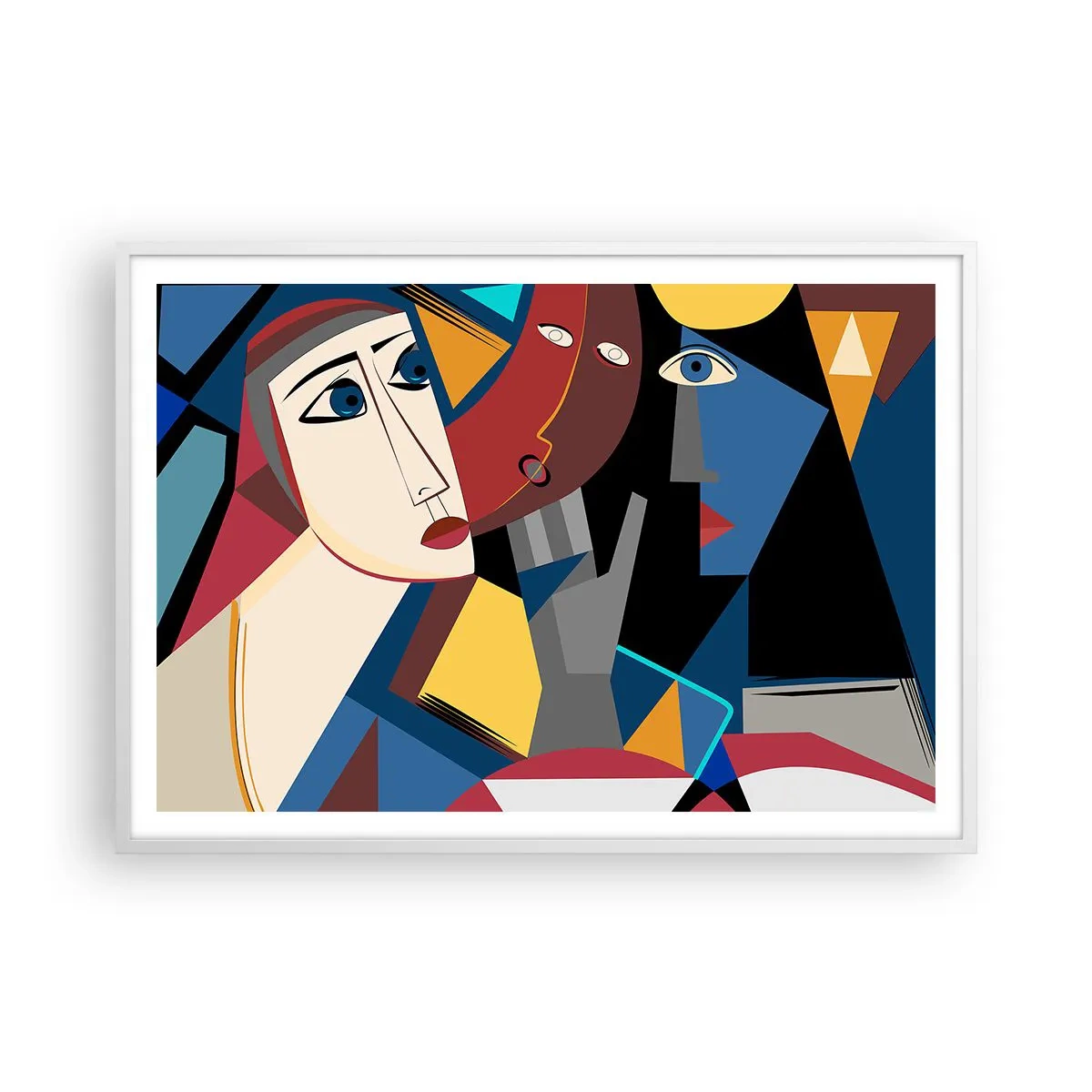 Affiche dans un cadre blanc - Poster - Une conversation entre cubistes - 100x70 cm