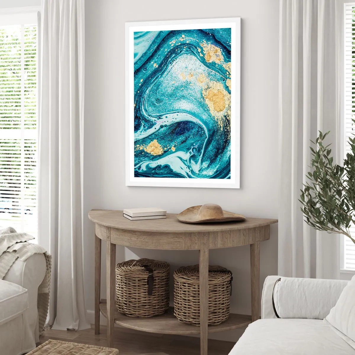 Affiche dans un cadre blanc - Poster - Vortex bleu - 50x70 cm
