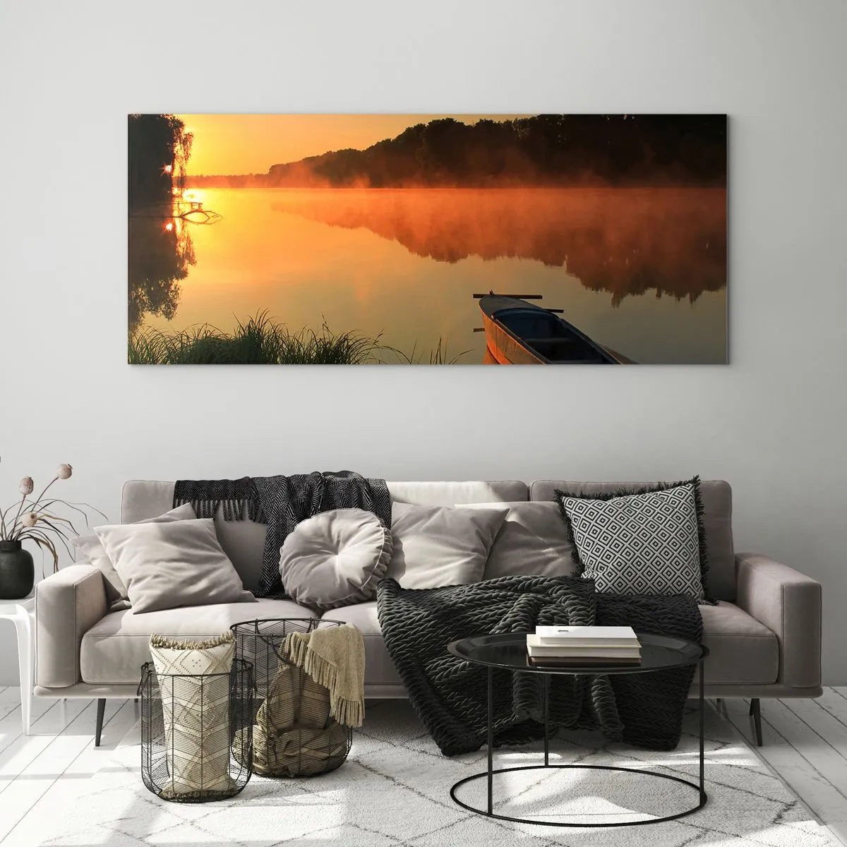 Impression sur verre - Image sur verre - Lever du soleil sur l'eau comme un miroir - 90x30 cm