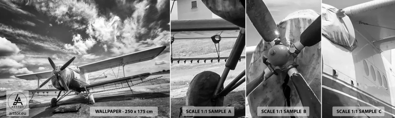 Échantillon de Papier Peint Autocollant Deluxe Sticker - Je suis impatient! - Avion, Avion, Noir et blanc - 100x30 cm