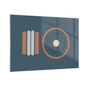 Impression sur verre - Image sur verre - Formes géométriques abstraites aux couleurs douces, comportant des cercles et des lignes - 100x70cm - Essence des choses - Décoration murale moderne pour le salon et la chambre ARTTOR