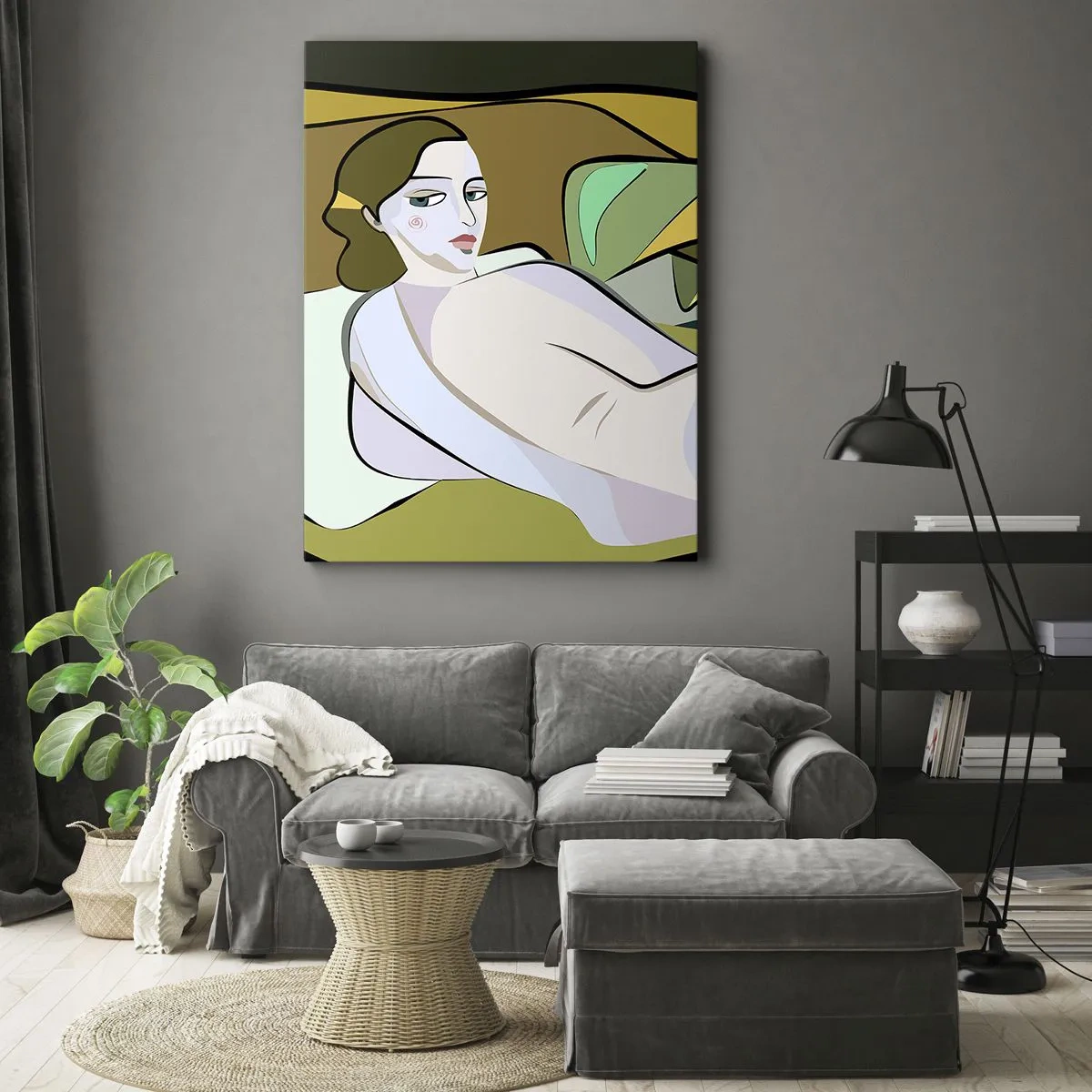 Impression sur toile - Image sur toile - Figure abstraite dans un style moderne - 80x120cm - Portrait intime - Décoration murale moderne pour le salon et la chambre ARTTOR