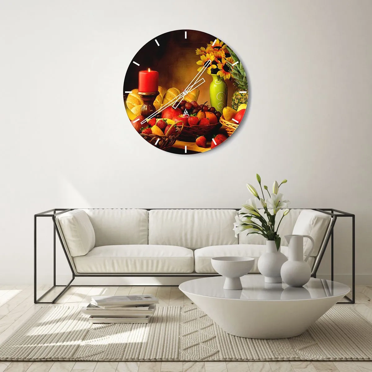 Horloge murale - Pendule murale - Nature morte de pain et de fruits - 30x30 cm