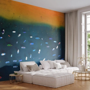 Papier Peint Autocollant Deluxe Sticker - Jeu de vacances - Bateaux, Plage, Côte - 200x140 cm