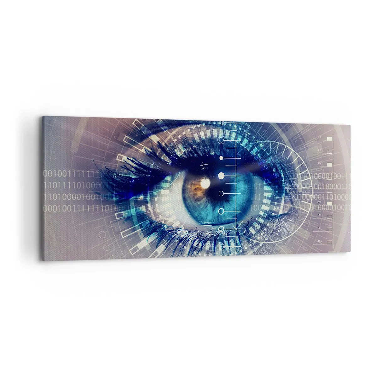 Impression sur toile - Image sur toile - Un œil technologique avec une interface futuriste - 120x50cm - Tu penses que tu me connais - Décoration murale moderne pour le salon et la chambre ARTTOR