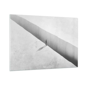 Impression sur verre - Image sur verre - Une silhouette minimaliste au-dessus d'un précipice dans un espace lumineux - 100x70cm - Un objectif clair - Décoration murale moderne pour le salon et la chambre ARTTOR