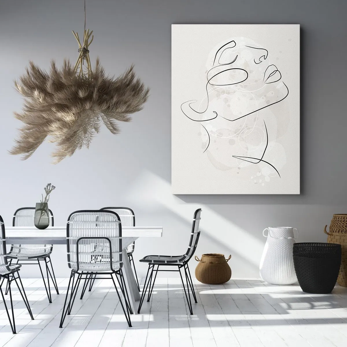 Impression sur toile - Image sur toile - Un croquis minimaliste d'un visage sur un fond clair - 80x120cm - L'esquisse d'un rêve - Décoration murale moderne pour le salon et la chambre ARTTOR