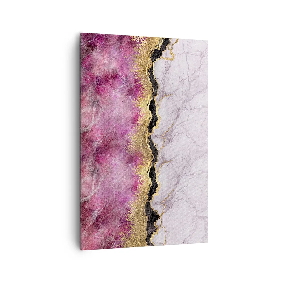 Impression sur toile - Image sur toile - Marbre abstrait dans des tons de rose avec des accents dorés - 80x120cm - À la frontière - Décoration murale moderne pour le salon et la chambre ARTTOR