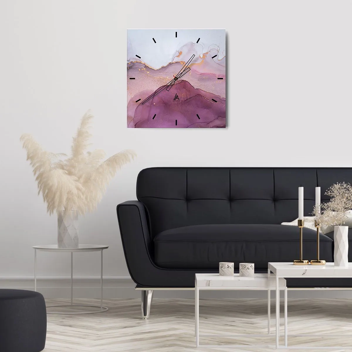 Horloge murale - Pendule murale - Une composition abstraite dans des tons de violet et d'or. - 30x30cm - Vagues lilas et violettes - Décoration murale moderne pour le salon et la chambre ARTTOR