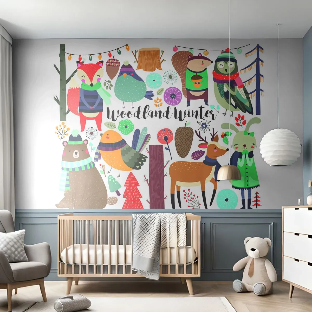 Papier Peint Photo Premium Canvas - Un monde de conte de fées en forêt - Pour les enfants, L'hiver dans la forêt, Animaux - 250x175 cm