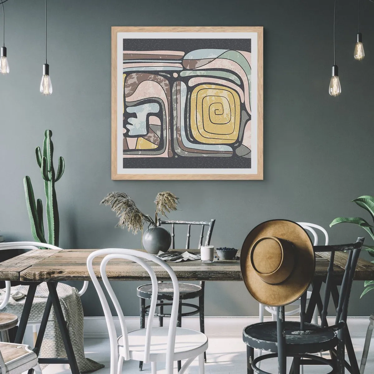 Affiche dans un chêne clair - Poster - L'abstraction dans l'esprit précolombien - 40x40 cm