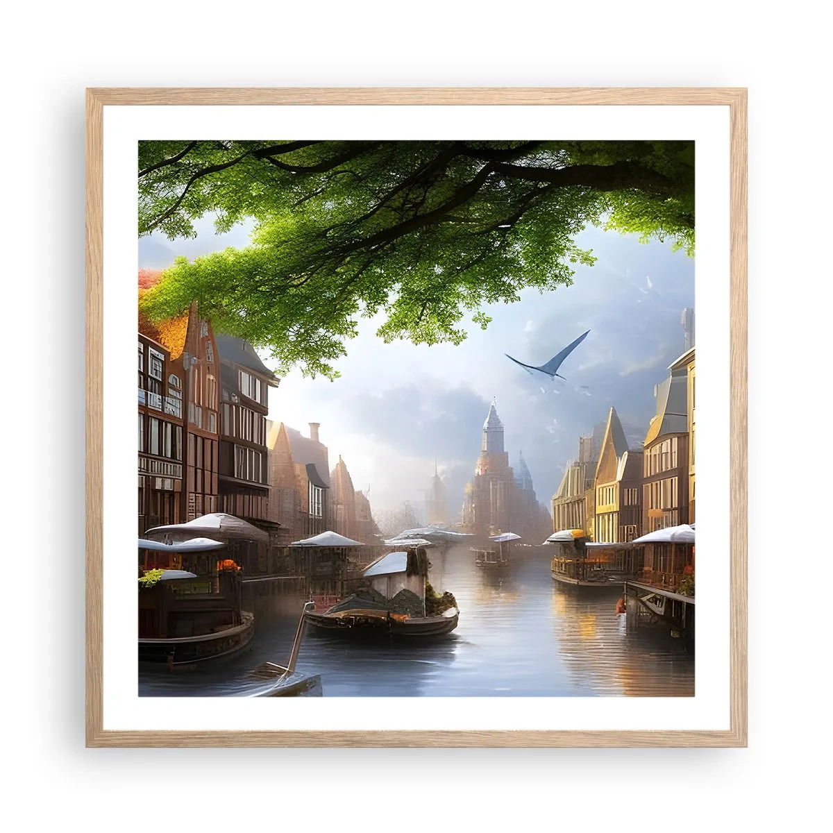 Affiche dans un chêne clair - Poster - Paysage urbain néerlandais - 60x60 cm
