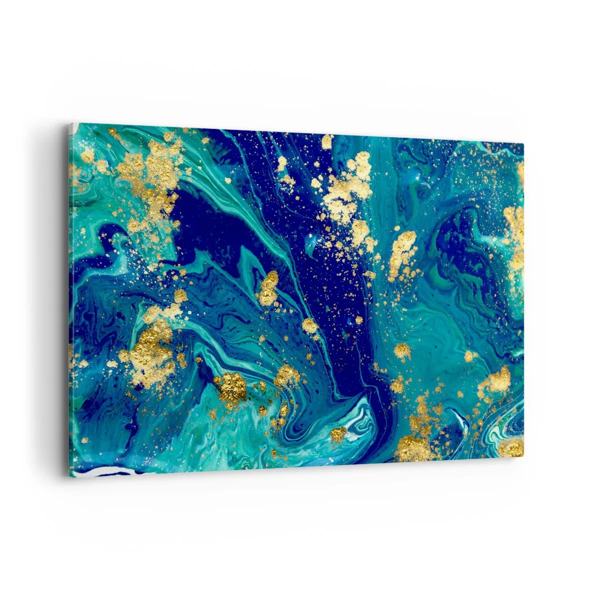 Impression sur toile - Image sur toile - Une composition abstraite avec des accents bleus, verts et dorés. - 100x70cm - Les pétales du soleil - Décoration murale moderne pour le salon et la chambre ARTTOR
