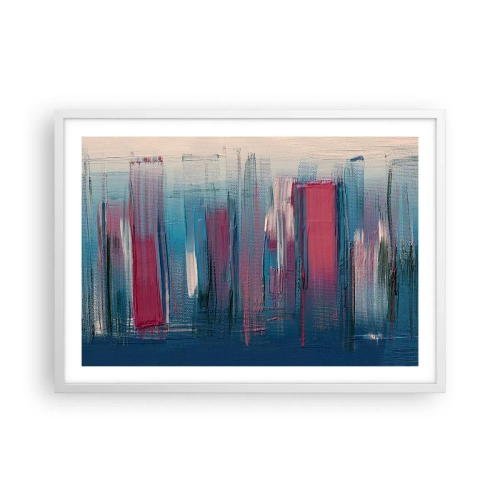 Affiche dans un cadre blanc - Poster - Composition verticale en bleu et rouge - 70x50 cm