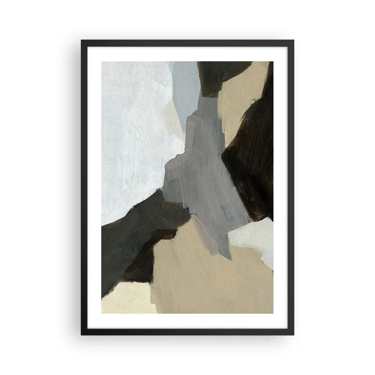 Affiche dans un cadre noir - Poster - Composition abstraite aux couleurs tamisées - 50x70cm - Abstraction : le carrefour du gris - Décoration murale moderne pour le salon et la chambre ARTTOR