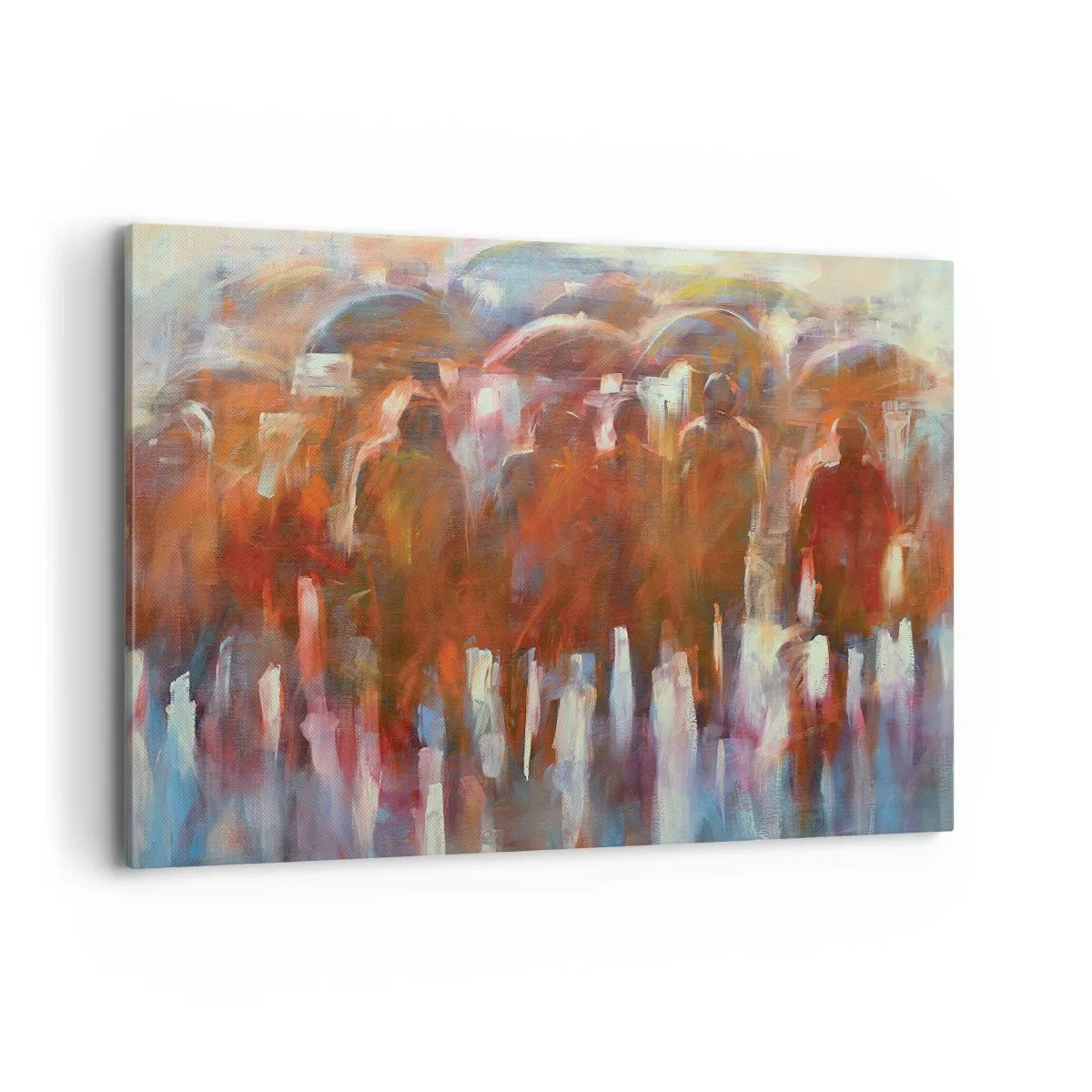 Impression sur toile - Image sur toile - Une foule de personnes avec des parapluies dans un décor pluvieux et artistique - 120x80cm - Identiques sous la pluie et dans le brouillard - Décoration murale moderne pour le salon et la chambre ARTTOR