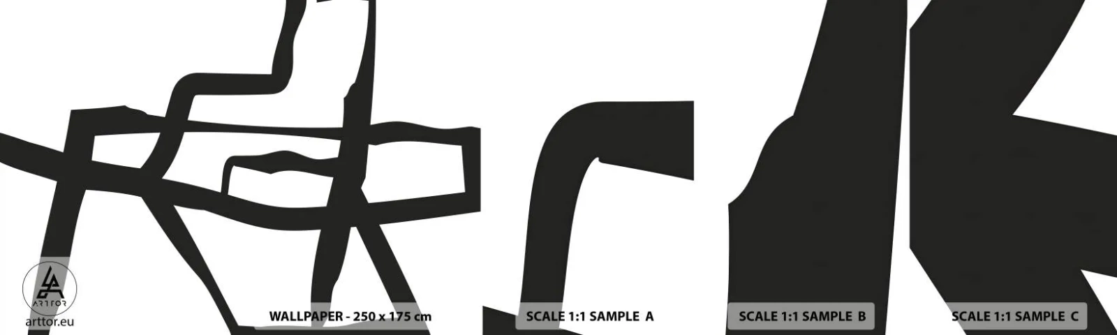 Échantillon de Papier Peint Autocollant Deluxe Sticker - Conception noir et blanc - Doubler, Noir et blanc, Abstractionnisme - 100x30 cm