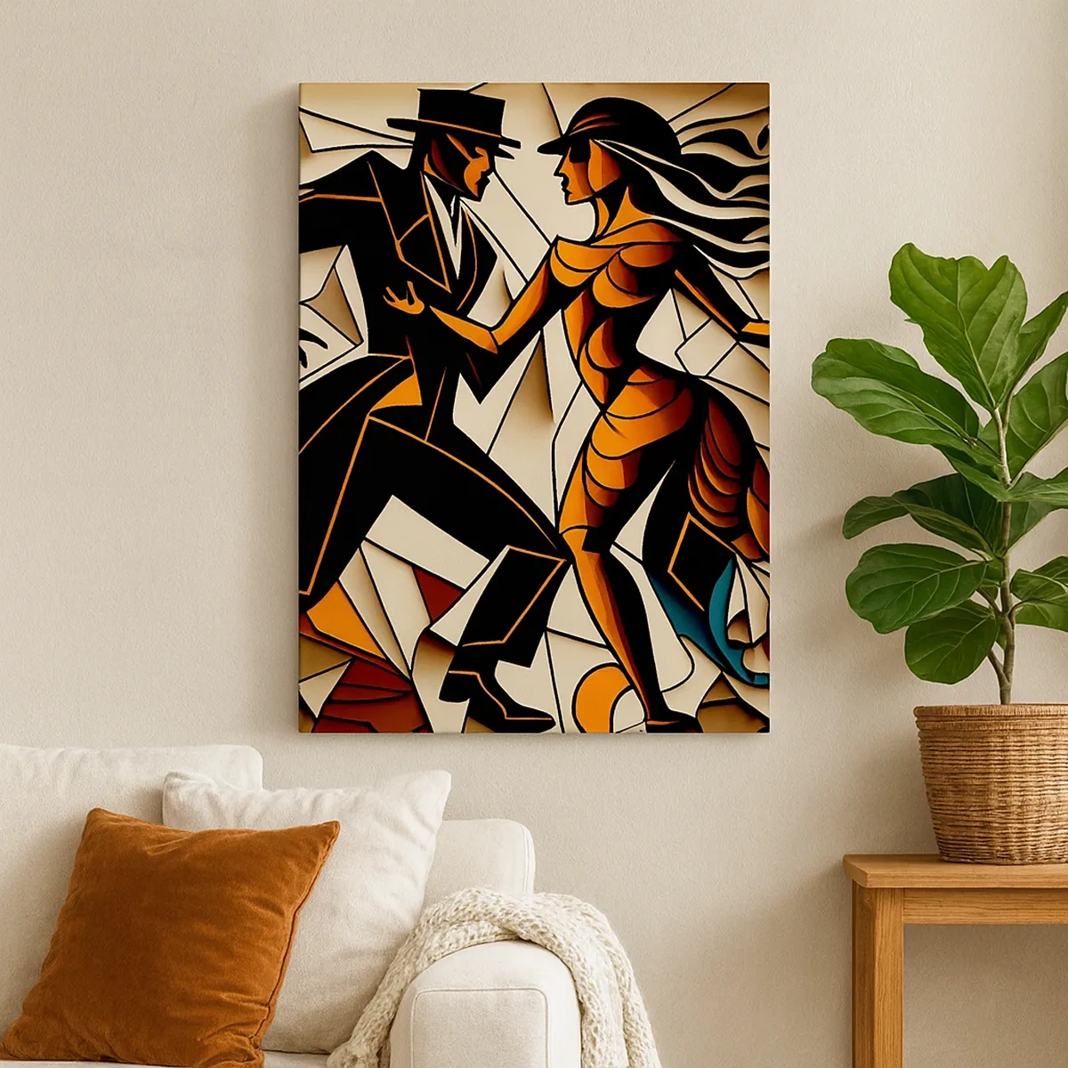 Impression sur toile - Image sur toile - Un couple dynamique dansant sous une forme abstraite. - 50x70cm - Danse de passion et de volupté - Décoration murale moderne pour le salon et la chambre ARTTOR