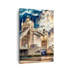 Impression sur toile - Image sur toile - Tower Bridge au crépuscule contre un ciel dynamique - 70x100cm - Monument de l'empire victorien - Décoration murale moderne pour le salon et la chambre ARTTOR