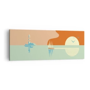 Impression sur toile - Image sur toile - Un paysage marin minimaliste avec un voilier et un coucher de soleil - 140x50cm - Paysage idéal de la mer - Décoration murale moderne pour le salon et la chambre ARTTOR