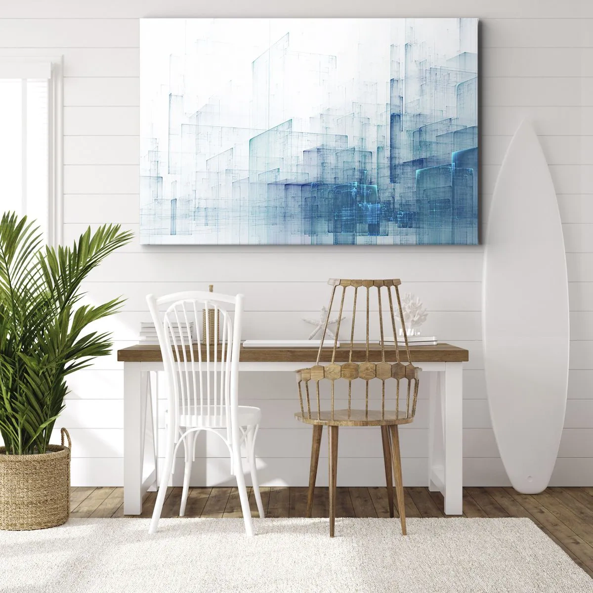 Impression sur toile - Image sur toile - Formes géométriques abstraites dans des tons de bleu - 70x50cm - Comment l’espace s’est formé - Décoration murale moderne pour le salon et la chambre ARTTOR