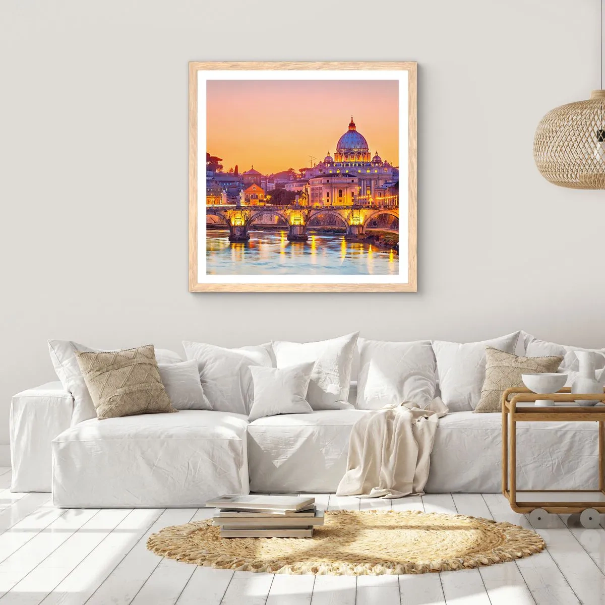 Affiche dans un chêne clair - Poster - Coucher de soleil sur la ville éternelle - 50x50 cm