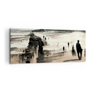 Impression sur toile - Image sur toile - Promeneurs sur la plage dans un paysage paisible - 120x50cm - Invoqué - Décoration murale moderne pour le salon et la chambre ARTTOR