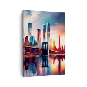 Impression sur toile - Image sur toile - Panorama de la ville de New York avec pont et reflet dans l'eau - 50x70cm - New York onirique - Décoration murale moderne pour le salon et la chambre ARTTOR