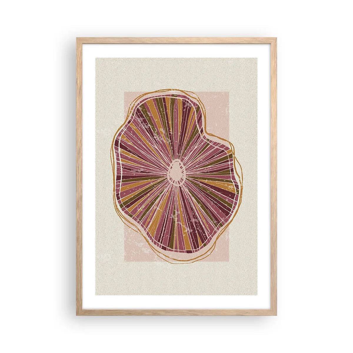 Affiche dans un chêne clair - Poster - Abstraction rayonnante - 50x70 cm