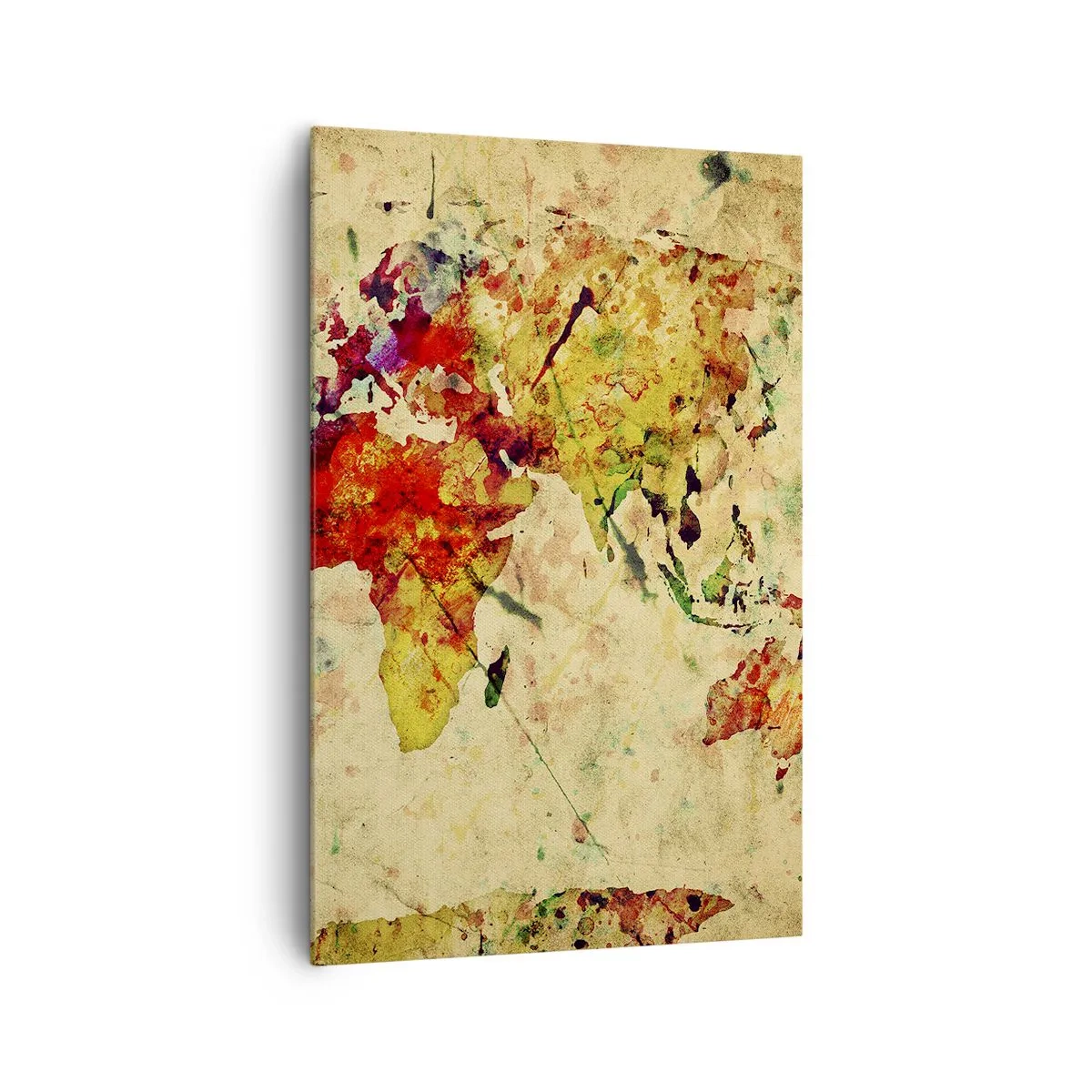 Impression sur toile - Image sur toile - Une interprétation colorée et artistique de la carte du monde - 80x120cm - La vie comme du papier carte coloré - Décoration murale moderne pour le salon et la chambre ARTTOR