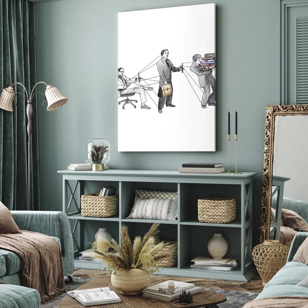 Impression sur toile - Image sur toile - Une illustration montrant des personnes contrôlées comme des marionnettes. - 50x70cm - Chacun a son maître - Décoration murale moderne pour le salon et la chambre ARTTOR