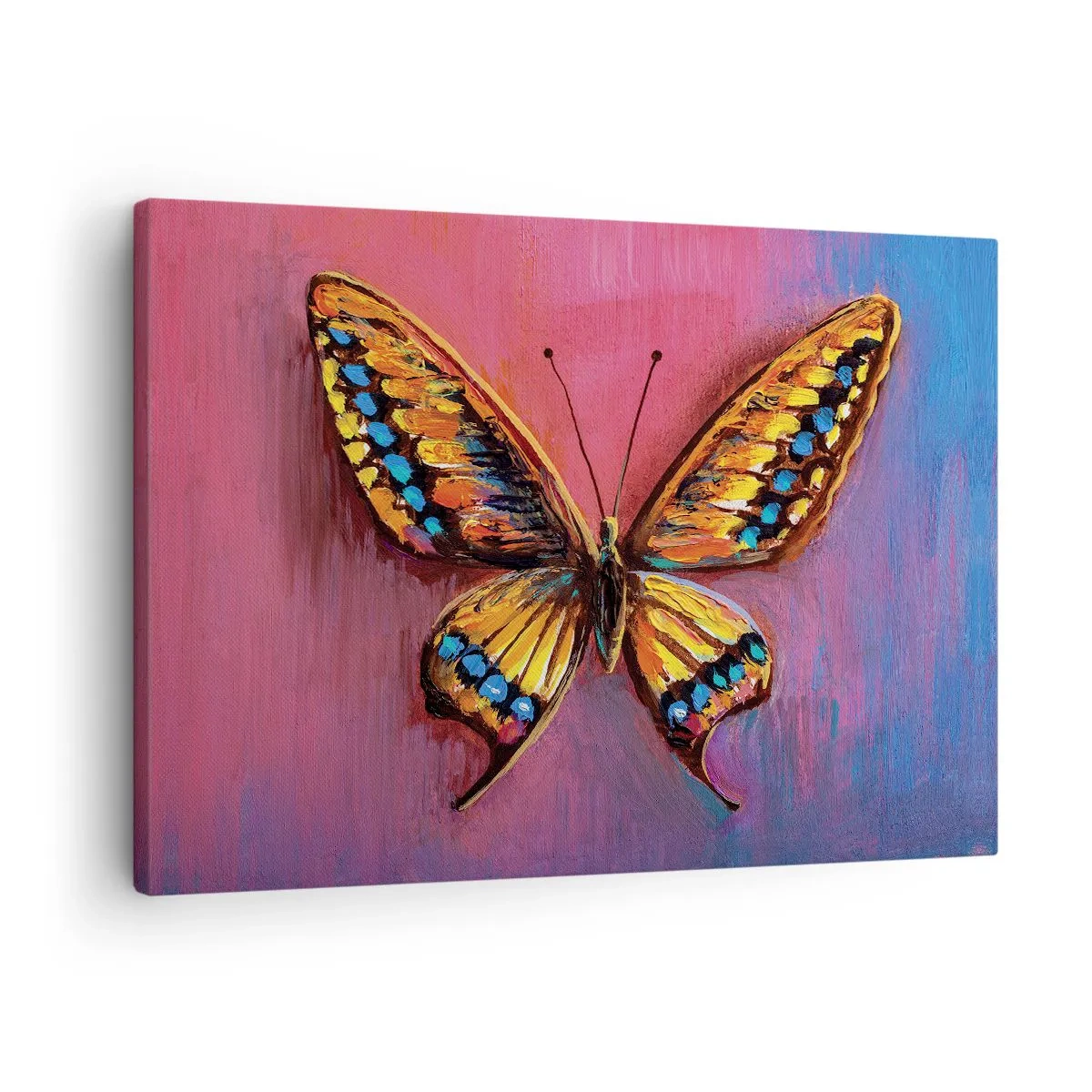 Impression sur toile - Image sur toile - Papillon coloré sur un fond abstrait - 70x50cm - Un joyau de la nature - Décoration murale moderne pour le salon et la chambre ARTTOR