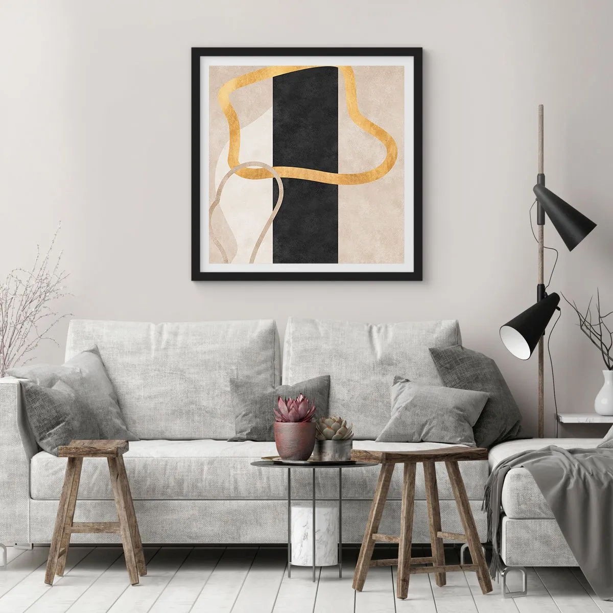 Affiche dans un cadre noir - Poster - Formes emmellées - 30x30 cm