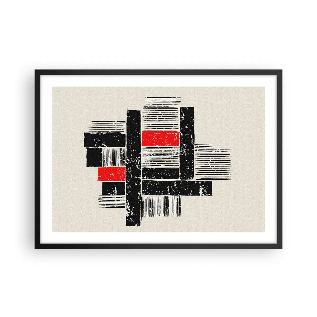 Affiche dans un cadre noir - Poster - Composition géométrique abstraite en noir et rouge - 70x50cm - En rouge et noir - Décoration murale moderne pour le salon et la chambre ARTTOR