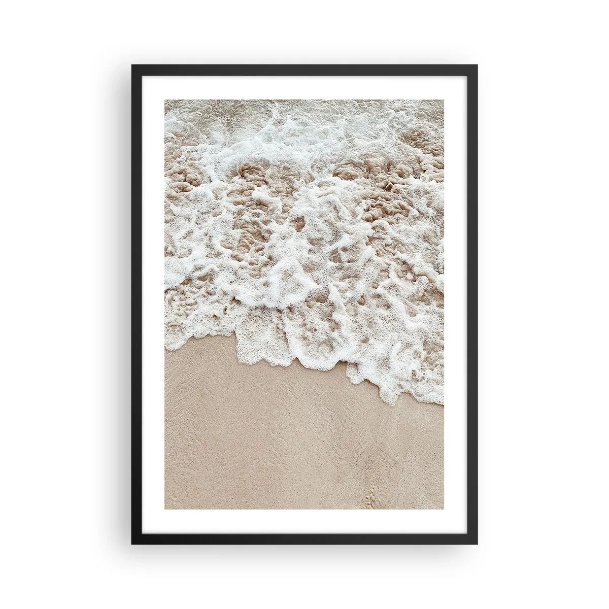 Affiche dans un cadre noir - Poster - De douces vagues s'écrasent sur le sable de la plage - 50x70cm - Je reviens tout de suite - Décoration murale moderne pour le salon et la chambre ARTTOR