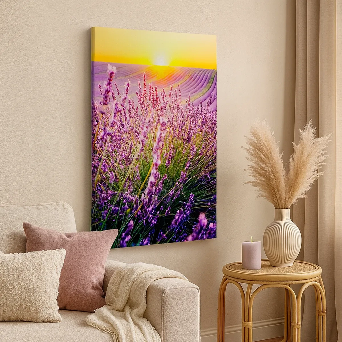 Impression sur toile - Image sur toile - Champ de lavande au coucher du soleil - 50x70cm - Tige parfumée - Décoration murale moderne pour le salon et la chambre ARTTOR