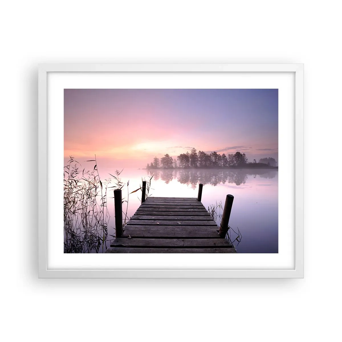 Affiche dans un cadre blanc - Poster - De la brume lilas… - 50x40 cm