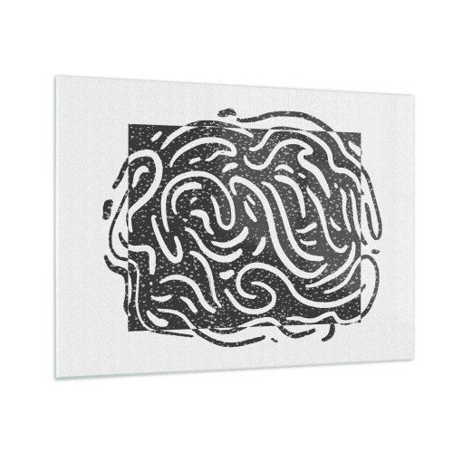 Impression sur verre - Image sur verre - Lignes et points abstraits dynamiques créant une forme énergique - 70x50cm - Abstraction : la danse de la joie - Décoration murale moderne pour le salon et la chambre ARTTOR