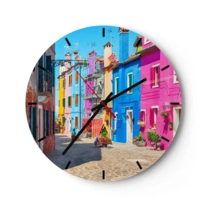 Horloge murale - Pendule murale - Des immeubles colorés dans une charmante ville ensoleillée - 30x30cm - Ville "Sous les perroquets" - Décoration murale moderne pour le salon, la cuisine et la chambre ARTTOR
