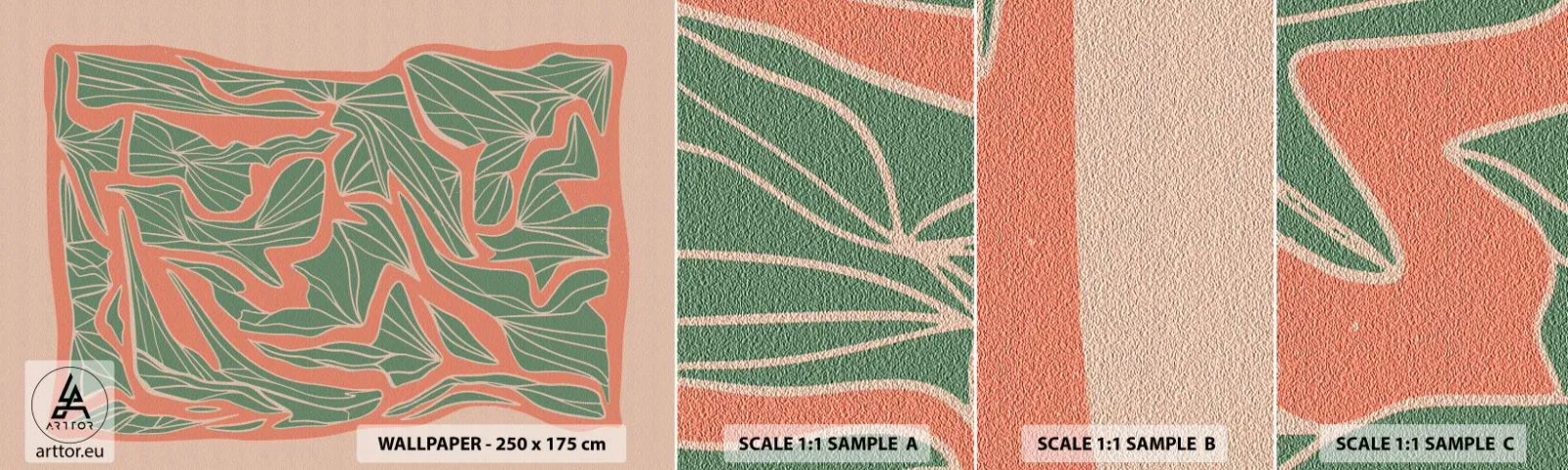 Échantillon de Papier Peint Autocollant Deluxe Sticker - La lutte entre le corail et la verdure - Bohème, Pastel, Morceau - 100x30 cm