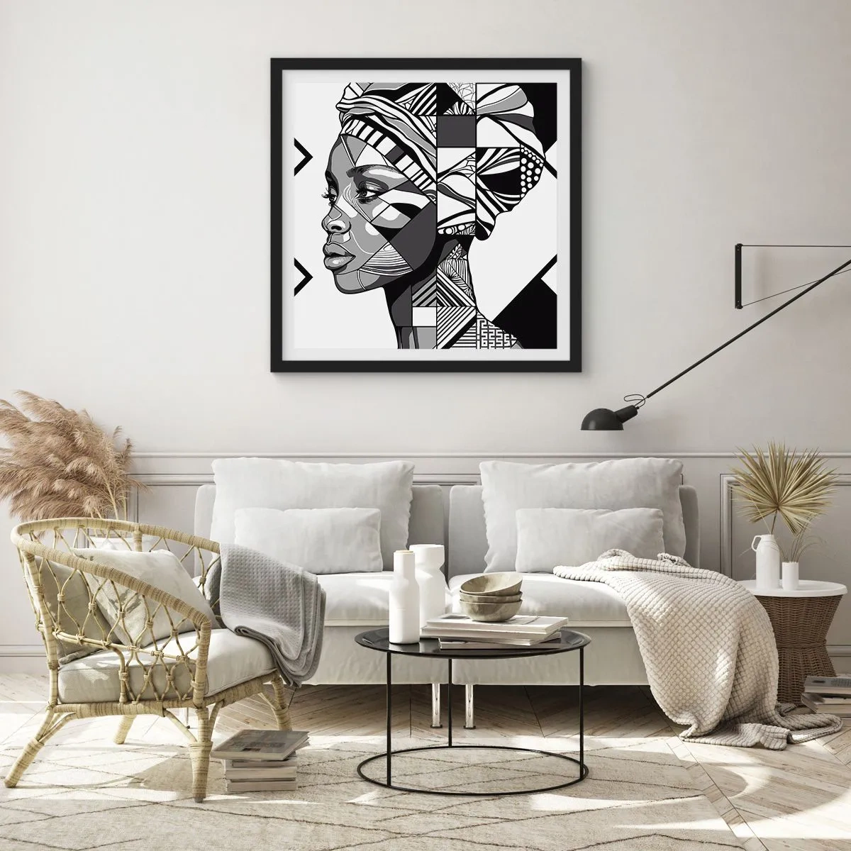 Affiche dans un cadre noir - Poster - Portrait ethnique - 60x60 cm