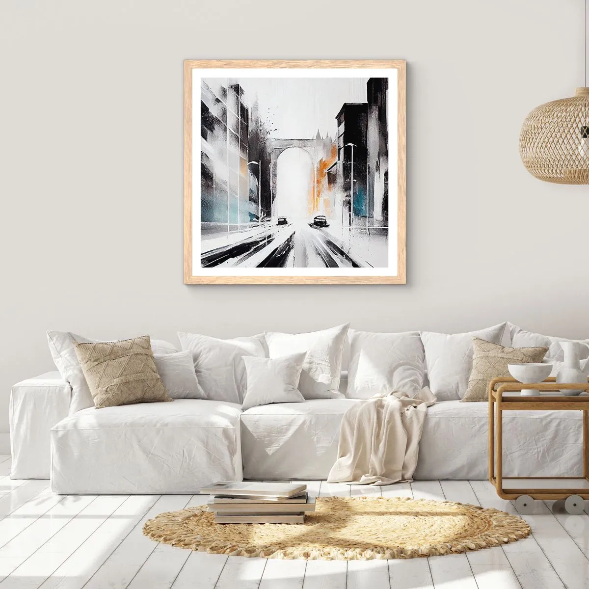Affiche dans un chêne clair - Poster - Étude de ville : architecture et mouvement - 30x30 cm