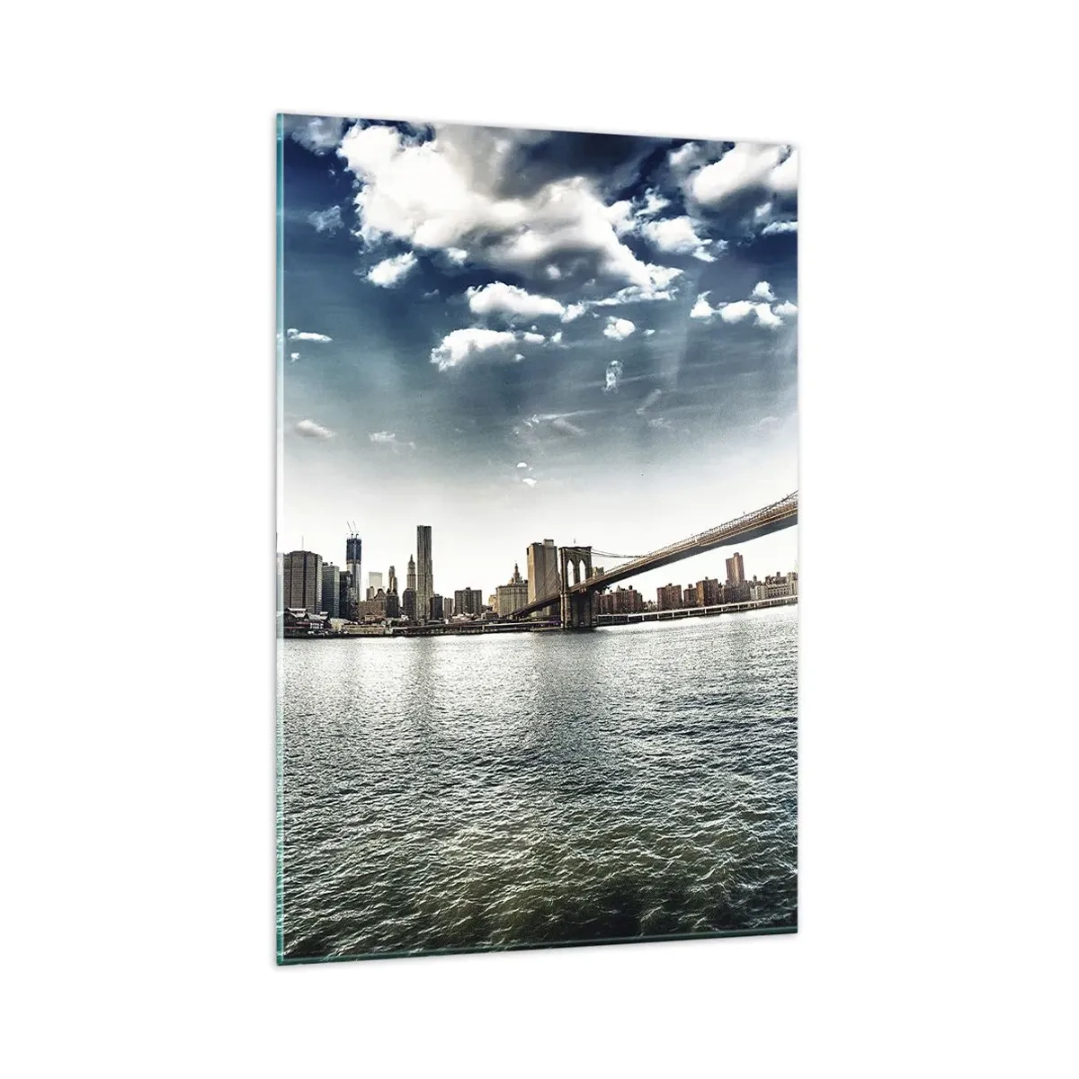 Impression sur verre - Image sur verre - Panorama de la ville avec un pont contre le ciel bleu - 80x120cm - L'île de verre - Décoration murale moderne pour le salon et la chambre ARTTOR