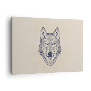 Impression sur toile - Image sur toile - Un loup géométrique sur fond clair avec des motifs minimalistes. - 70x50cm - Un alpha au regard pénétrant - Décoration murale moderne pour le salon et la chambre ARTTOR