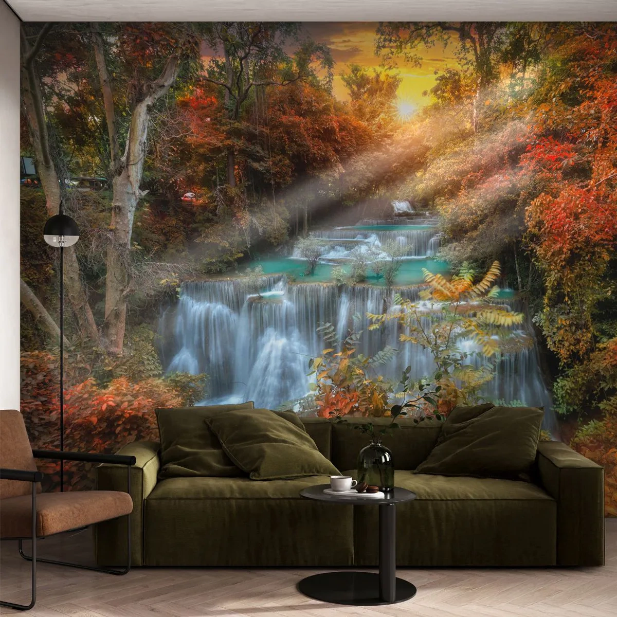Papier Peint Autocollant Deluxe Sticker - Trésor caché de la forêt - Paysage, Cascade, Forêt - 250x175 cm
